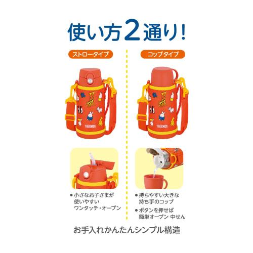 Thermos Vacuum Insulated Two-Way Water Bottle, 0.6L/0.64L, Miffy Orange, with Straw, for Kids, FJO-601WFB OR