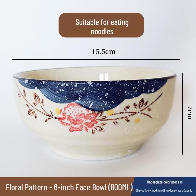 Unterglasur Keramik Reis- & Suppenschüssel Set mit Essstäbchen - Chinesischer Nationalstil Geschirr für Zuhause & Restaurants