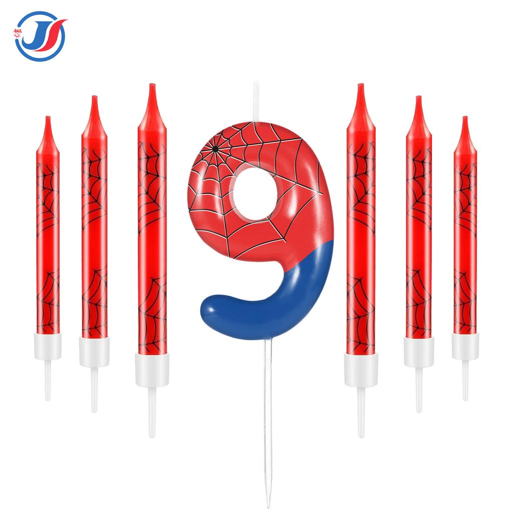 7pcs Spider Web Birthday Candles, Spider Cartoon Themed Birthday Candles Cake Topper Number Candle Spider Birthday Cake Candles