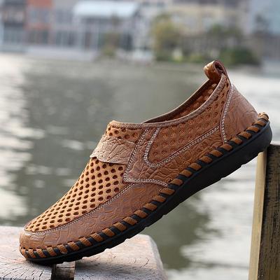 Hot Summer Mesh Shoes, Men's Casual Flat Shoes, Driving Leather Breathable Slippers, Oversized Men's Shoes