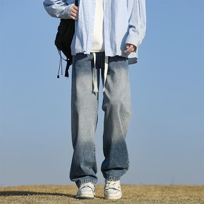 Verwaschene Jeans mit Farbverlauf Herren Frühling und Herbst Neu Amerikanische High Street Hose Locker Gerade Lässige Hose