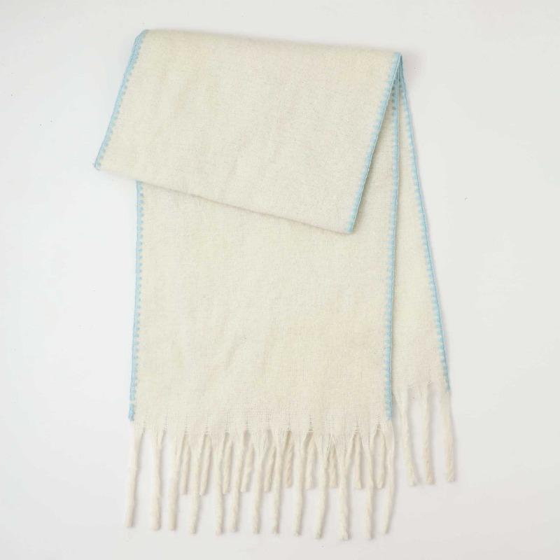 New Neck Autumn and Winter Mohair Contrasting Color Hemming Scarf Women's Simple Versatile Warm High Sense Fashion Solid Color Circumference