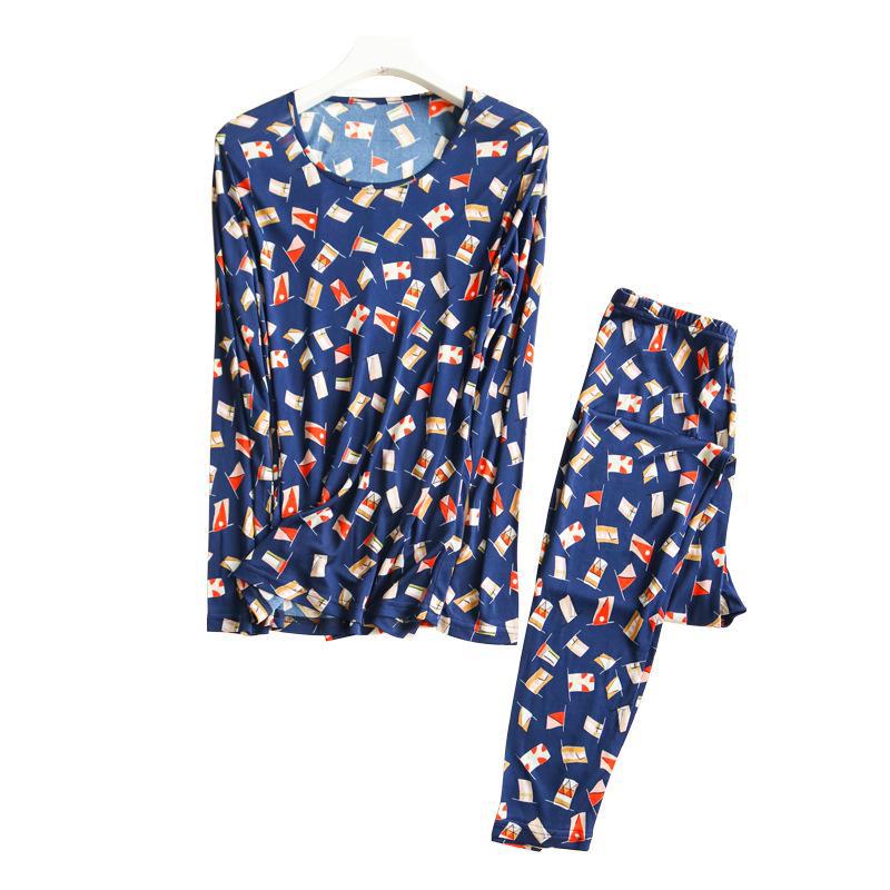 Tangge Silk Autumn/Winter Warm Printed Knitted Underwear Set