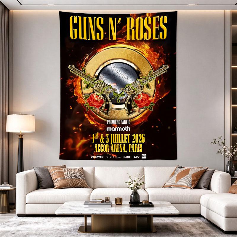 Guns N Roses Paris Concert Poster Crossed Revolvers Fire Art