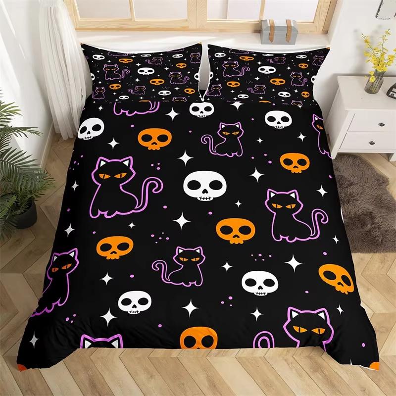 Comforter Cute Halloween Cat Mystery Castle Bedding Set For Kids Teen Microfiber Misty Forest Bat Queen Bedclothes