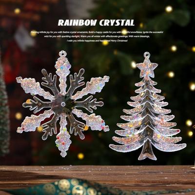 Acrylic Christmas Snowflake Pendants Glitter Crystal Clear Christmas Tree Hangings Snowflake Design Elk Crown Hanging Ornaments