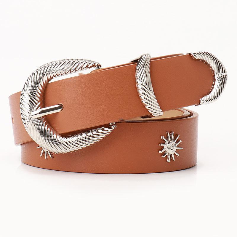 Belt Female Sunflower Rivet Belt Threaded Alloy Three-Piece Buckle Jeans Decorative Belt