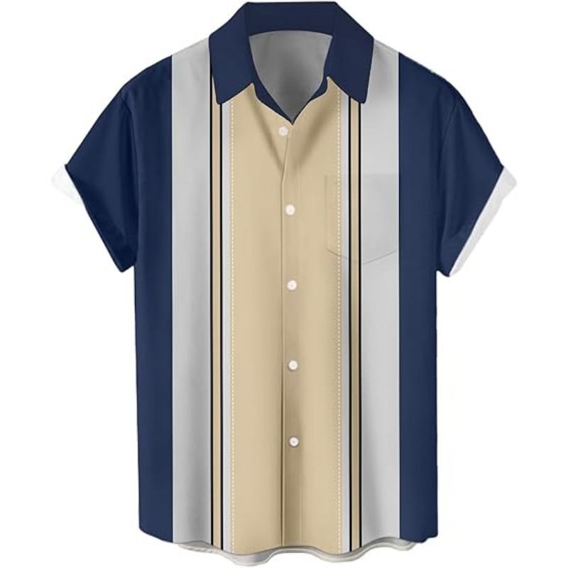 Men's Short Sleeved Button Down Hawaiian Shirt 1950s Vintage Bowling Shirt Casual Beach Summer