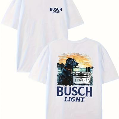 Busch Light Dog Printed Round Neck Short Sleeve T-shirt Soft Breathable Comfortable Casual Fashion Top for Men
