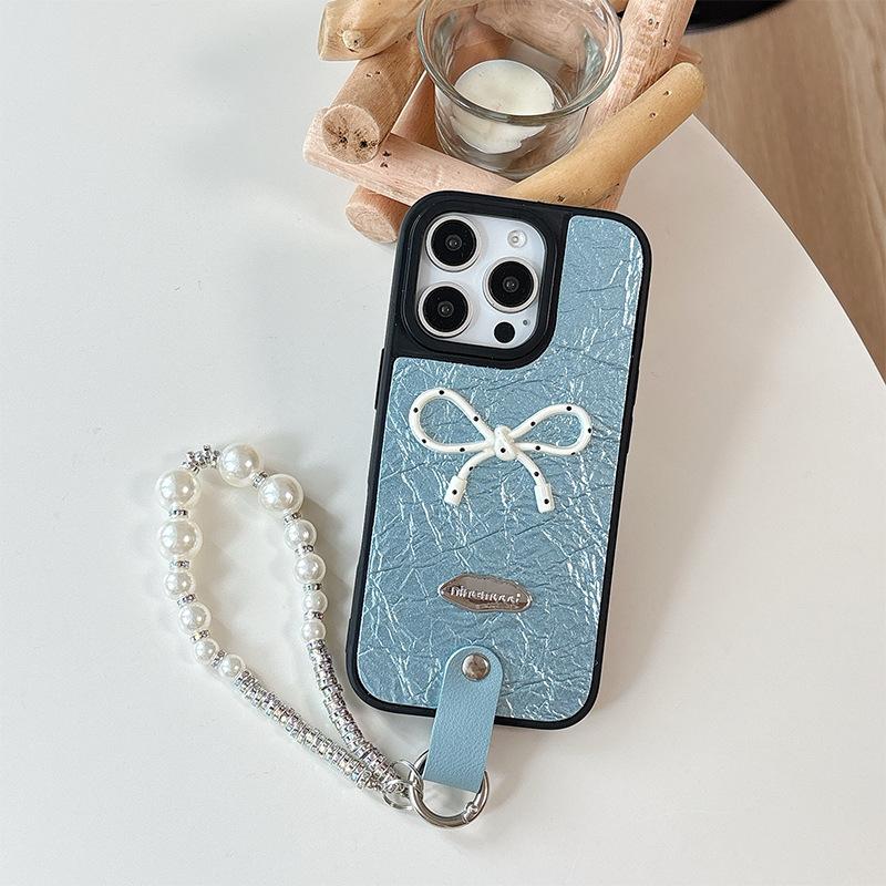 Pearl Bracelet Bow Leather Phone Case for Apple 17pro Fashion for IPhone16 Female Model 15plus