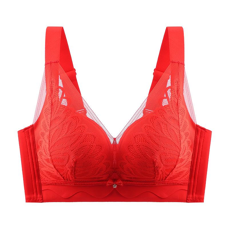 Adjustable female display large comfortable upper support anti-sagging skin-friendly breast non-marking lace bra