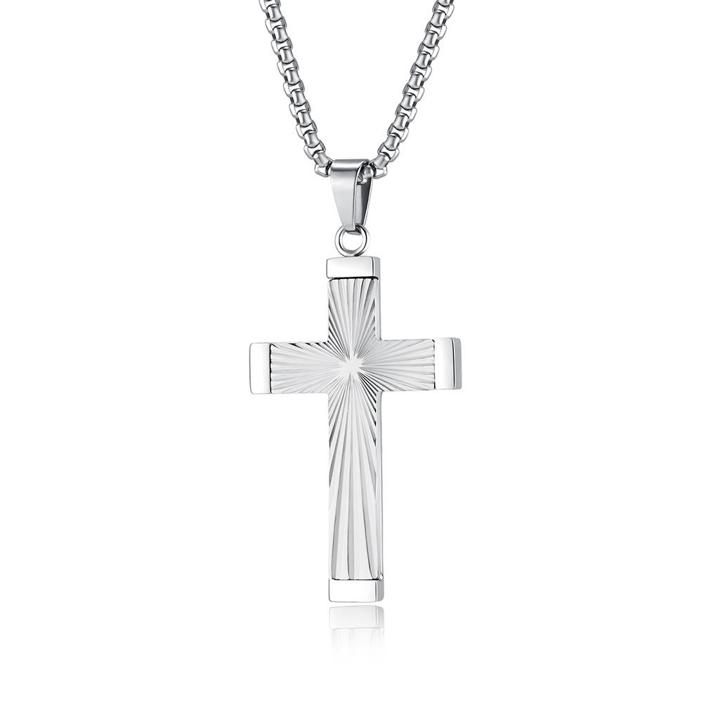 Hip Hop Style Refracted Light Titanium Steel Cross Necklace Mens Personality Niche Pendant Accessories