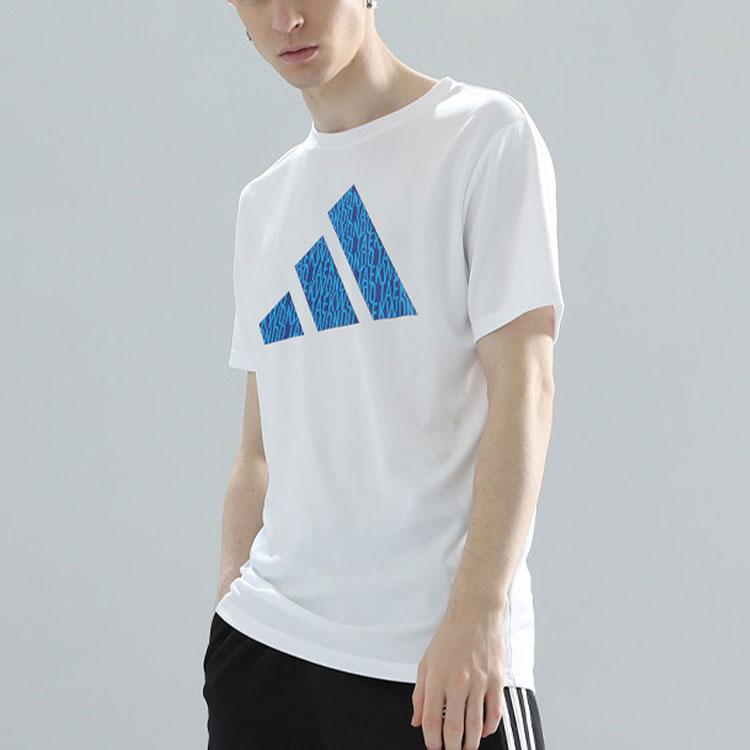 Adidas Printed Logo Knitted Crew Neck Short Sleeve T-Shirt Unisex Tops White Blue ADICLTSPSTK-WBU