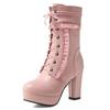 Fashion Fashion Mid-calf Boots Women Platform Autumn Winter Shoes Lovely Sweet Lace Up Pink White Lolita Shoes Girls Boots Large Size 48
