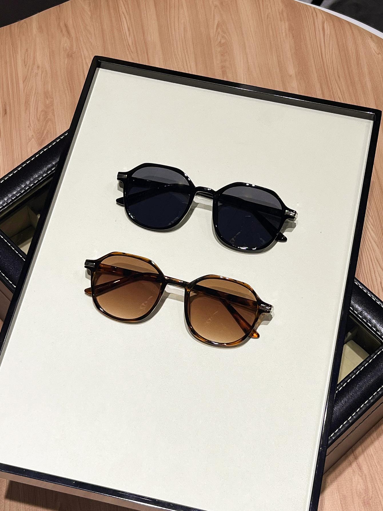 

2Pcs Retro Fashion Black & Tortoise Shell Combination Sunglasses Suitable for Commuting, Going Out, and Casual Wear