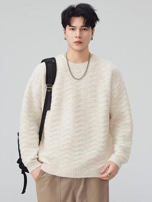 Shanggu Men's High-End Autumn Knit Sweater | Thick Plain Pullover | Casual Long Sleeve Round Neck