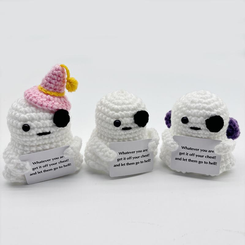 Kawaii Cute Crochet Ghost Keychain Halloween Decoration Desktop Ornaments Knitted Car Keyring Bag Charms Day Of The Dead Party Favors