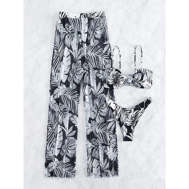 Potisk Třídílné bikiny s dlouhými kalhotami Plavky Dámské Plavky Ženská Plavkyně Koupání Plavání Plavky Plážové oblečení