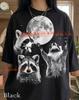 Three Raccoon Moon Y2K Comfort Colors® Tshirt, Vintage 90s Graphic Animal Meme Tee, Trash Panda Retro Streetwear Nature Faded Shirt