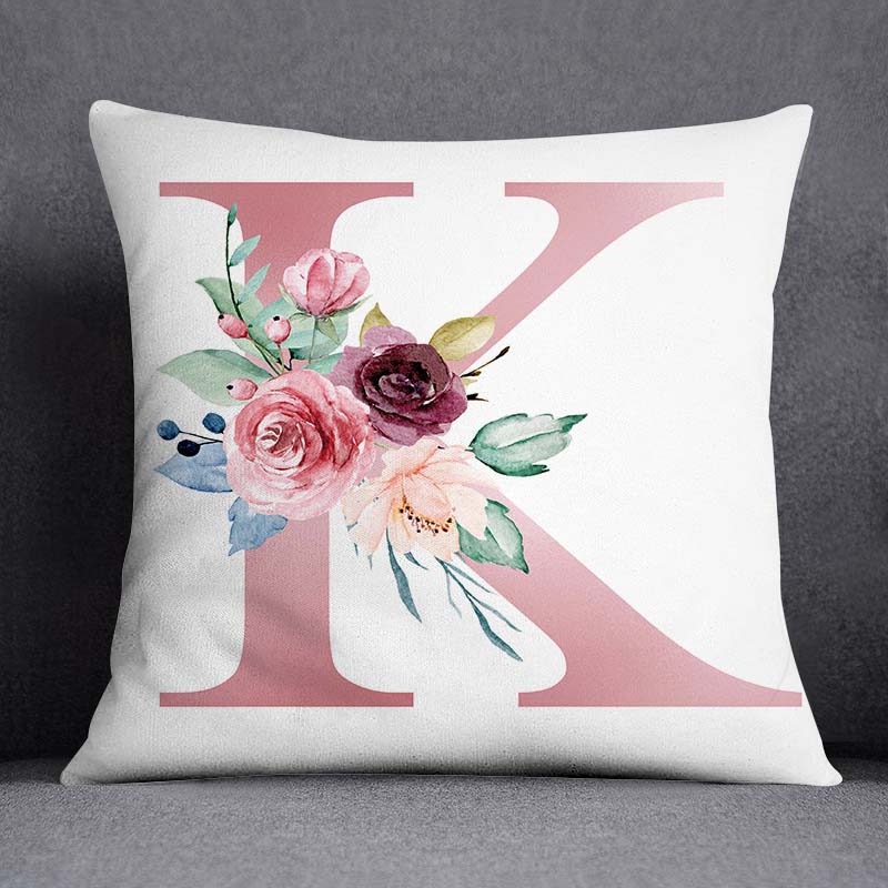 Floral Alphabet Pattern Decorative Pillowcase Square Pillowcase Home Office Decorative Cushion Cover