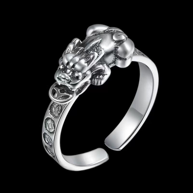 Adjustable Open Ring Men Women Plated Copper Vintage Pixiu Lucky Charm Retro Geometric Style