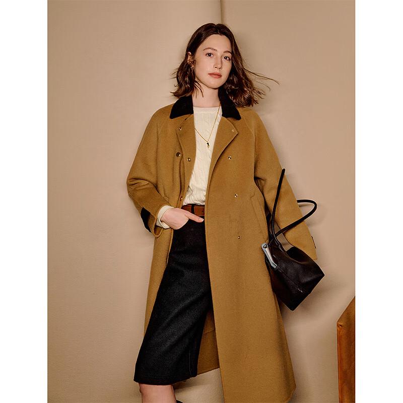 INMAN 2025 Winter Women's Contrast Collar Alpaca Wool & Silk Double-Faced Coat