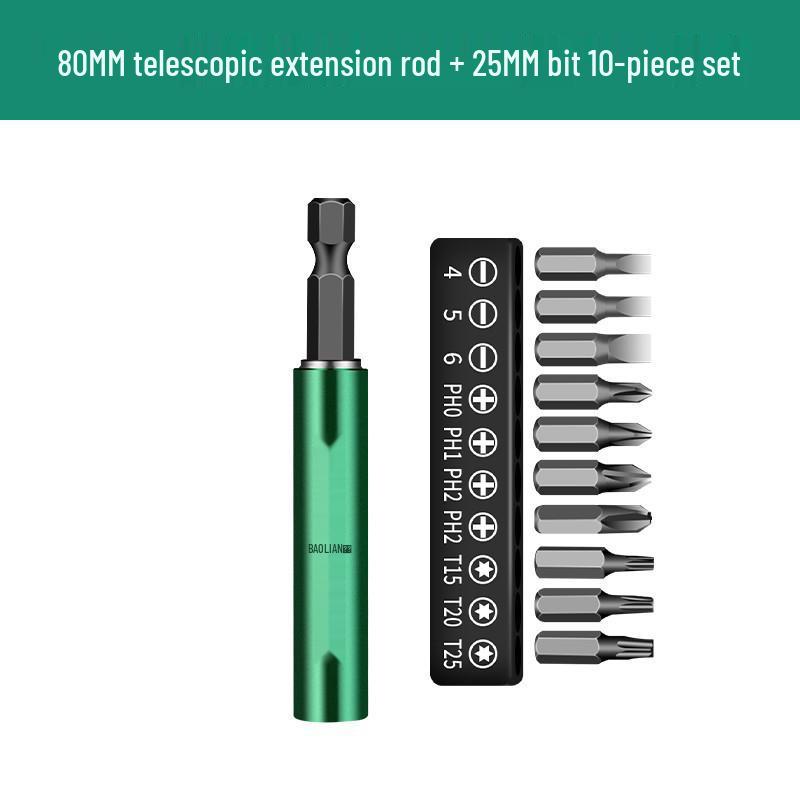 Telescopic Magnetic Bit Positioning Screwdriver with Hex Shank and Extended Socket Rod