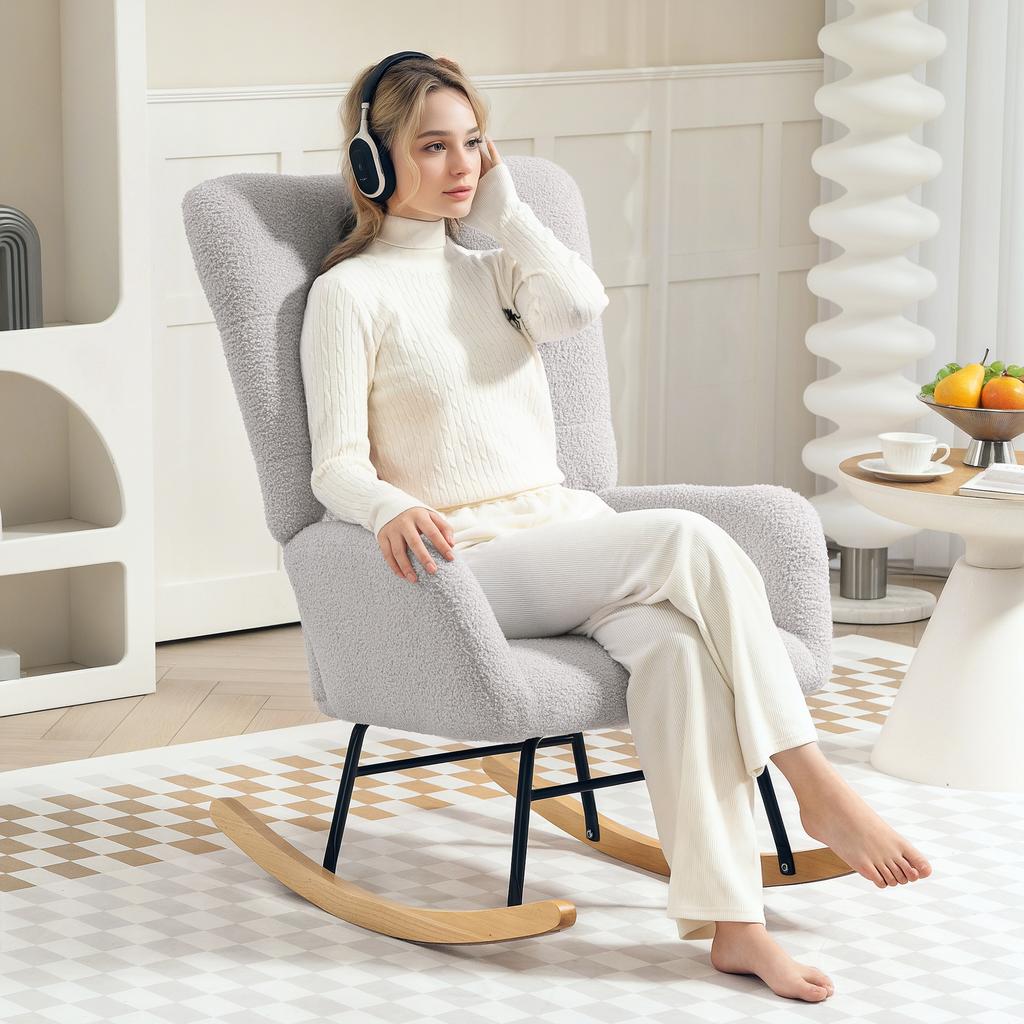 Rocking Chair, Cozy Cover, Thick Padding, Light Grey