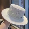Flat top straw hat female pearl summer travel sun hat vacation beach hat versatile face hat