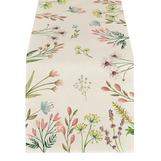 Jarní květinový běhoun s kvetoucími květinami, stolní prádlo, tulipán, pratelný ubrus pro domácí, farmářské, večeře, dekorace