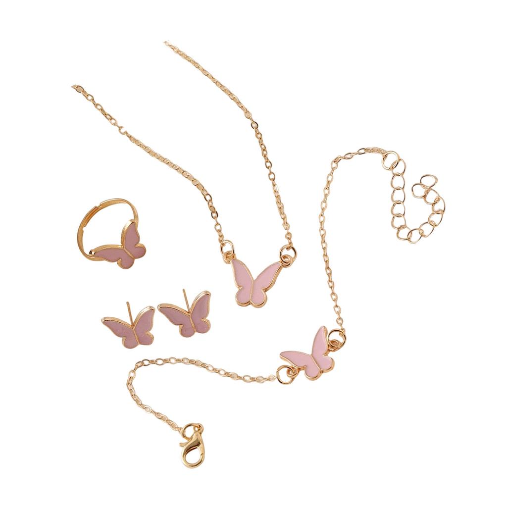 Chic Butterfly Pendant Necklace Bracelet Ring Earrings Set for Fashion Forward Women Looking To Enhances Their Outfits