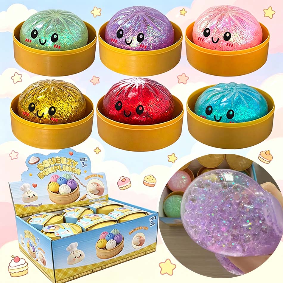 6 styles Realistic Giant Dumpling Squeeze Toy with Bamboo Steamer Soft TPR Dough Ball Decompression Toy Funny Creative Gift