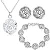Trend Pretty Rose Flower   Copper Jewelry Set Earring Stud Bracelet Necklace for Women Fashion Party Couple Gifts