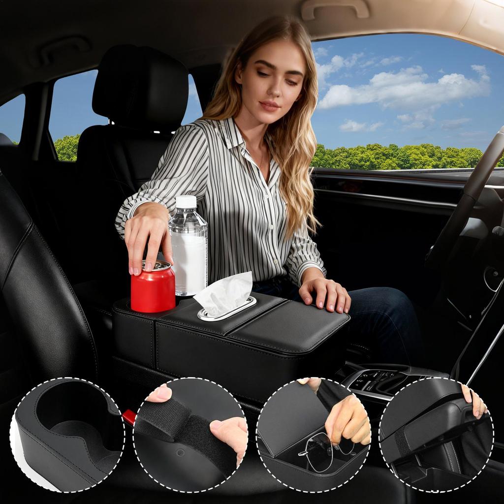 Car Armrest Organizer Large Capacity Cup Holder Automotive Armrests Magnetic Storage Box For Water Bottle Key Sunglasses Card