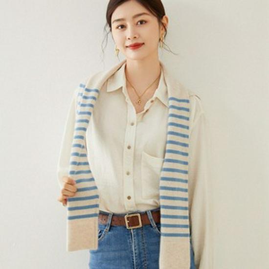 Autumn/Winter 2021 Long-Sleeve Square Collar Knit Wool Dress for Women - Knee-Length