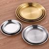 Gold Thickened 304 Stainless Steel Round Tray: Fruit, Cake, Bone Dish & Barbecue Plate – Korean Tableware.