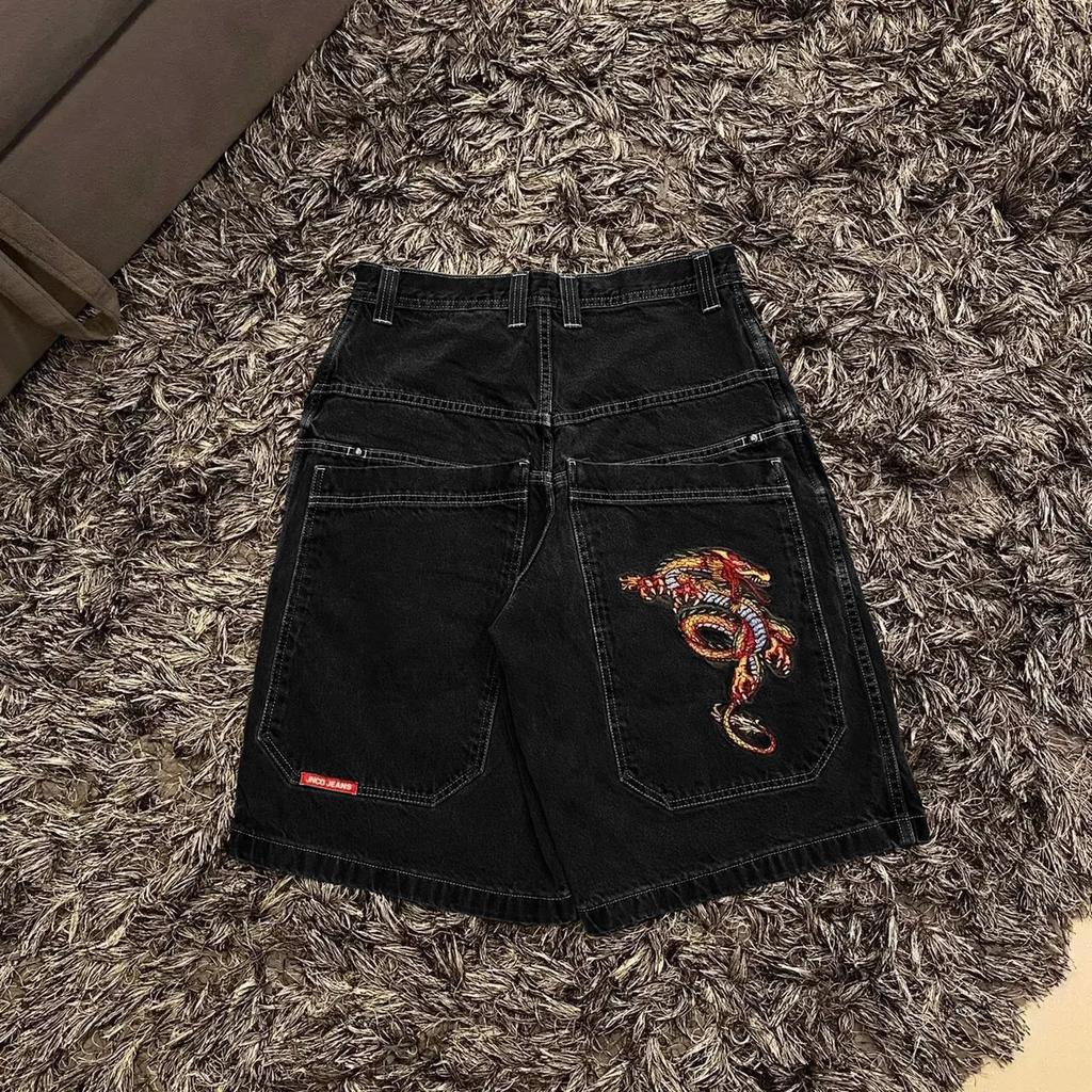 Unisex Y2K Baggy Shorts Vintage American Streetwear Printing Denim Shorts 2000s Hip Hop Men Women Casual Basketball Shorts