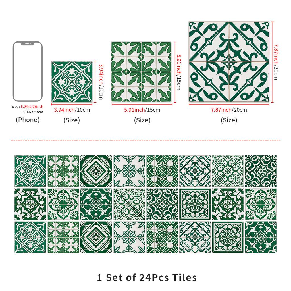 European Crystal Mandala 24 Pieces Self-Adhesive Wall Sticker, Waterproof Kitchen Bedroom Tile Sticker Pvc Wallpaper