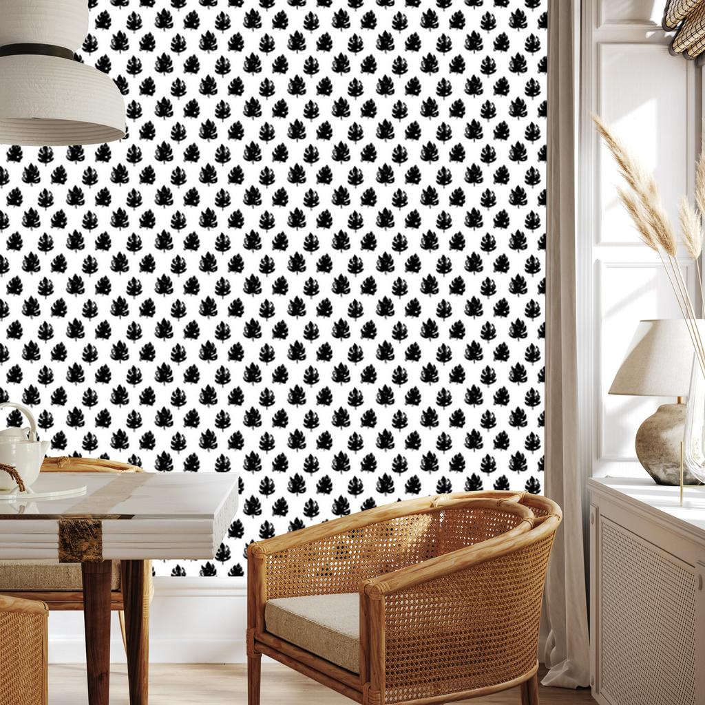 Black Leaves Wallpaper White and Graphite for Living Room and Bedroom 50x1000
