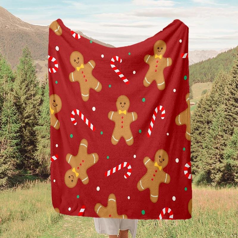 1 Stück Weihnachten Lebkuchenmann Druck Leichte Flanelldecke, Bequeme und Warme Decke, für Camping Sofa Bett und Couch Büro, Geschenk