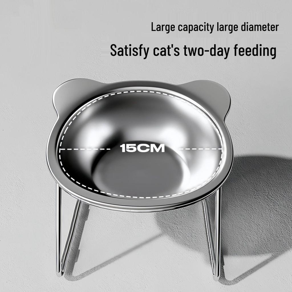 Cervical-Friendly Anti-Knock Pet Bowl: 304 Stainless Steel Slanted Rice & Water Bowl