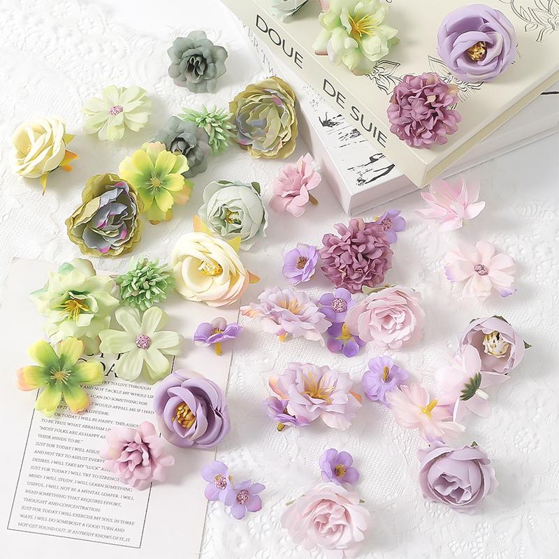 24Pcs 4.5cm Artificial Rose Mixed Silk Flower Head Bulk Craft Wreath Wedding Bridal Baby Shower Home Party Decor DIY Cake Decor