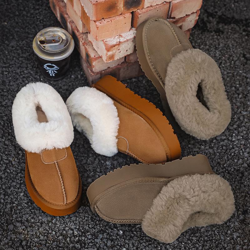 Women's Genuine Leather Thick-Soled Snow Boots, Non-Slip, Warm, with Plush Wool and Velvet Lining.