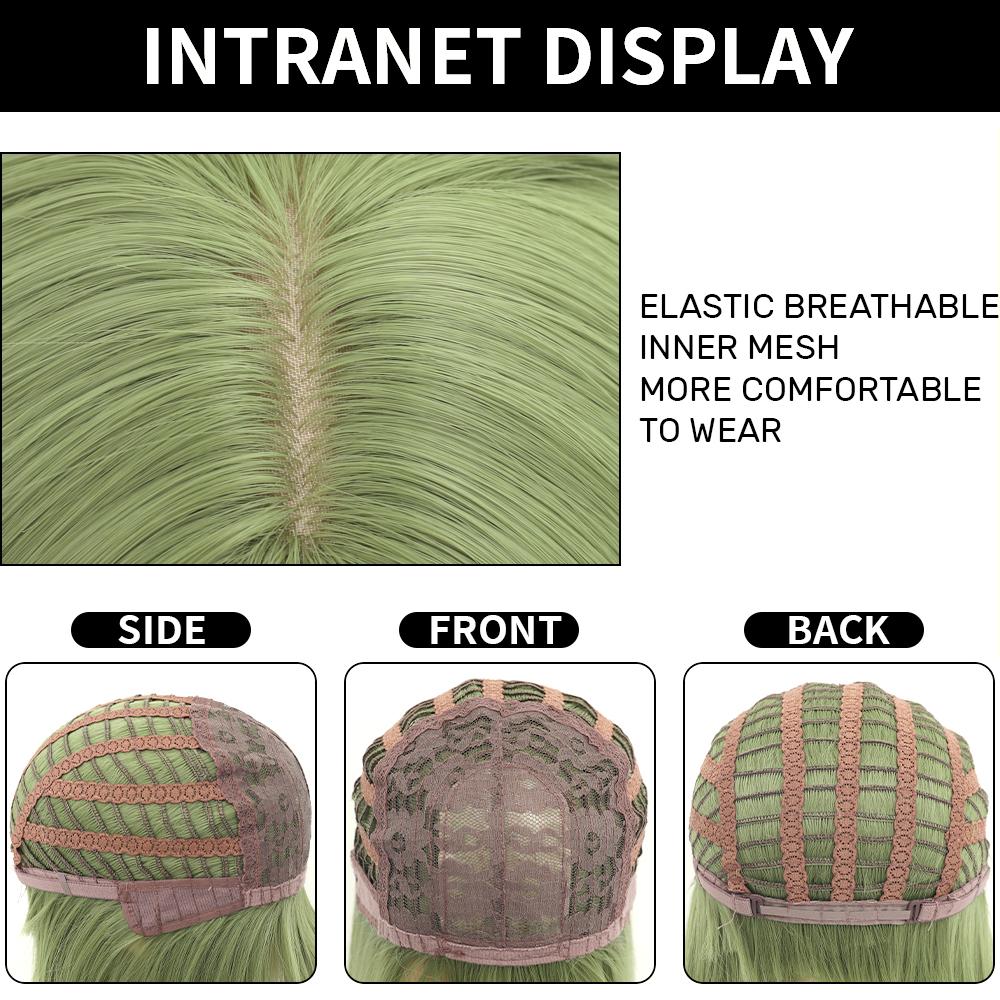 Green Short Bob Hair Synthetic Wig For Woman With Bangs Blonde Ombre Pink Cosplay Lolita Party Heat Resistant Daily Natural Hair