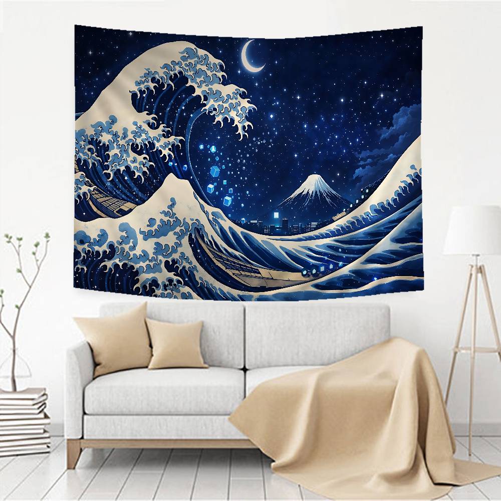 Japan Wave Of Kanagawa Cartoon Tapestry Art Science Fiction Room Home Decor Wall Hanging Sheets