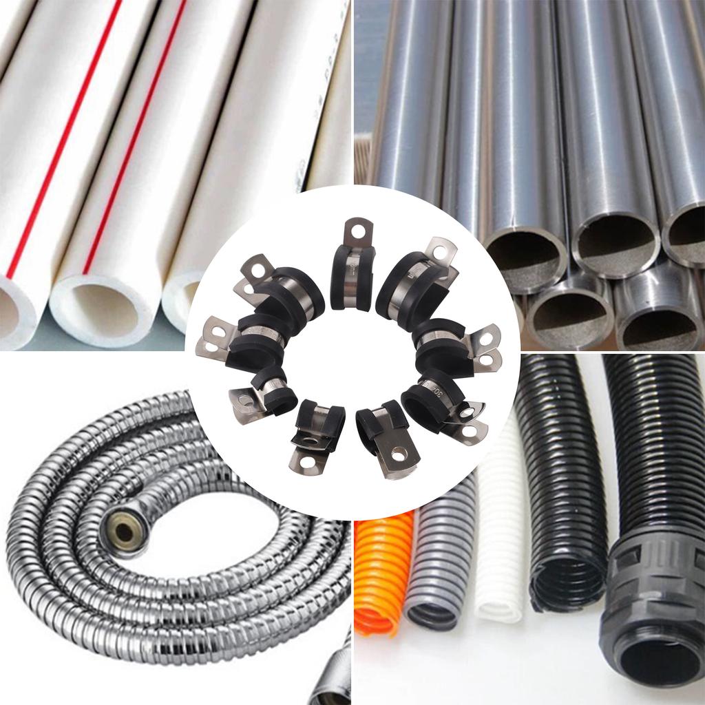 10Pcs Rubber Lined P Clips Wiring Hose Clamp Pipe Cable Mounting Fix Fasteners Hardware Electrical Fittings Water Pipe Bracket