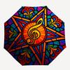 1pc Colorful Stained Glass Music Note Design Automatic Folding Umbrella - Portable 3-Fold Design with Iron Frame, Perfect for Outdoor Use, Festive Gif