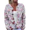 Women's Loose Fit 3D Print Round Neck Long Sleeve Cardigan Sweater