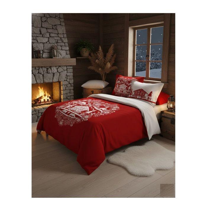 Housse de couette et taie 240 x 260 cm Chalet de Valloire rouge