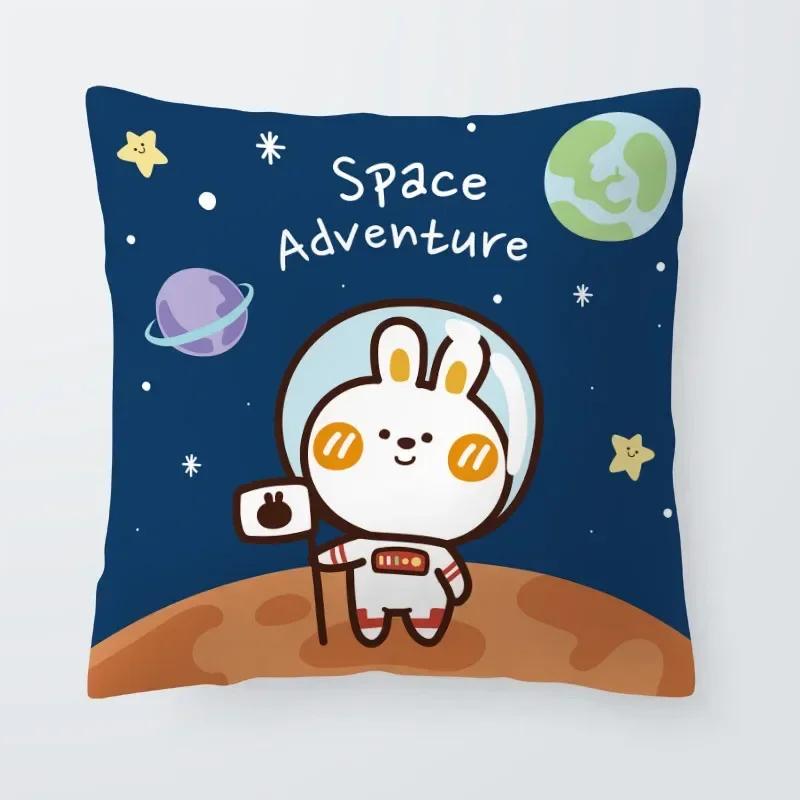 Astronaut Cat Planet Text Pillowcase Decoration Living Room Bedroom Sofa Pillowcase Creative Fun Cartoon Cushion Cover